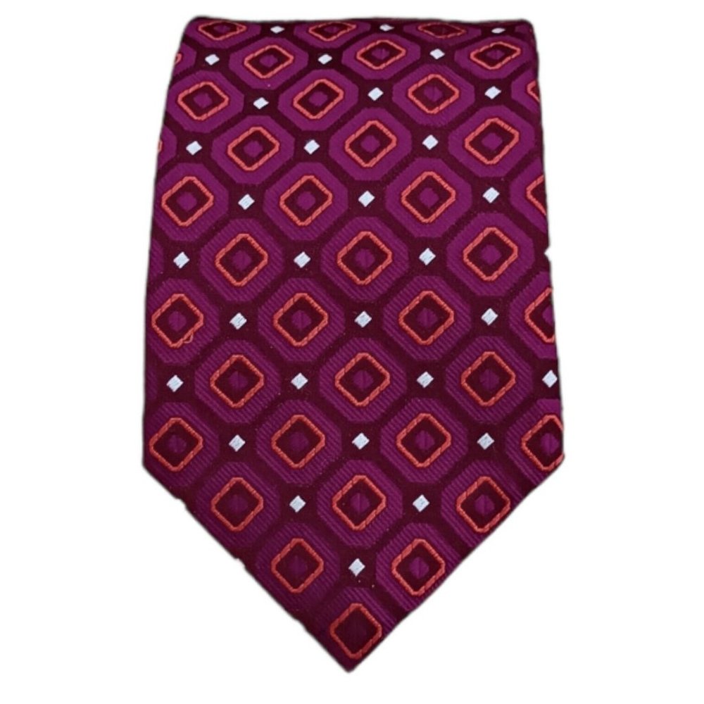 CANALI Burgundy Geometric Silk Tie ITALY 60"/ 3.7" EC